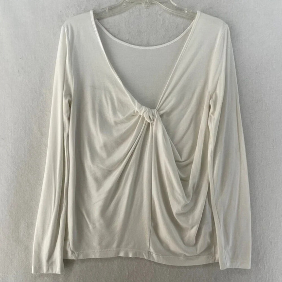 Athleta Shirt Women's Sz S Ivory Long Sleeve Twist Front Pullover V-neck Knotted - Picture 1 of 12